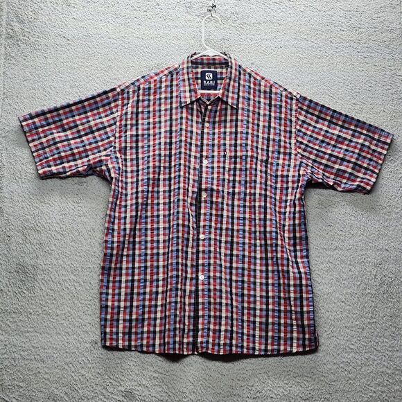 Koni Jean Co. Multi Color Plaid  Button Front Short Sleeve Shirt Size XL - Picture 2 of 13
